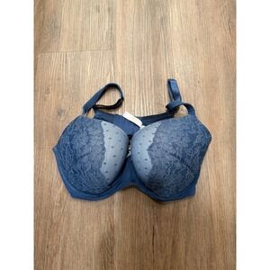 Cacique Blue Floral Lace Polka Dot‎ Mesh Full Coverage Underwire Bra 40DDD 2381